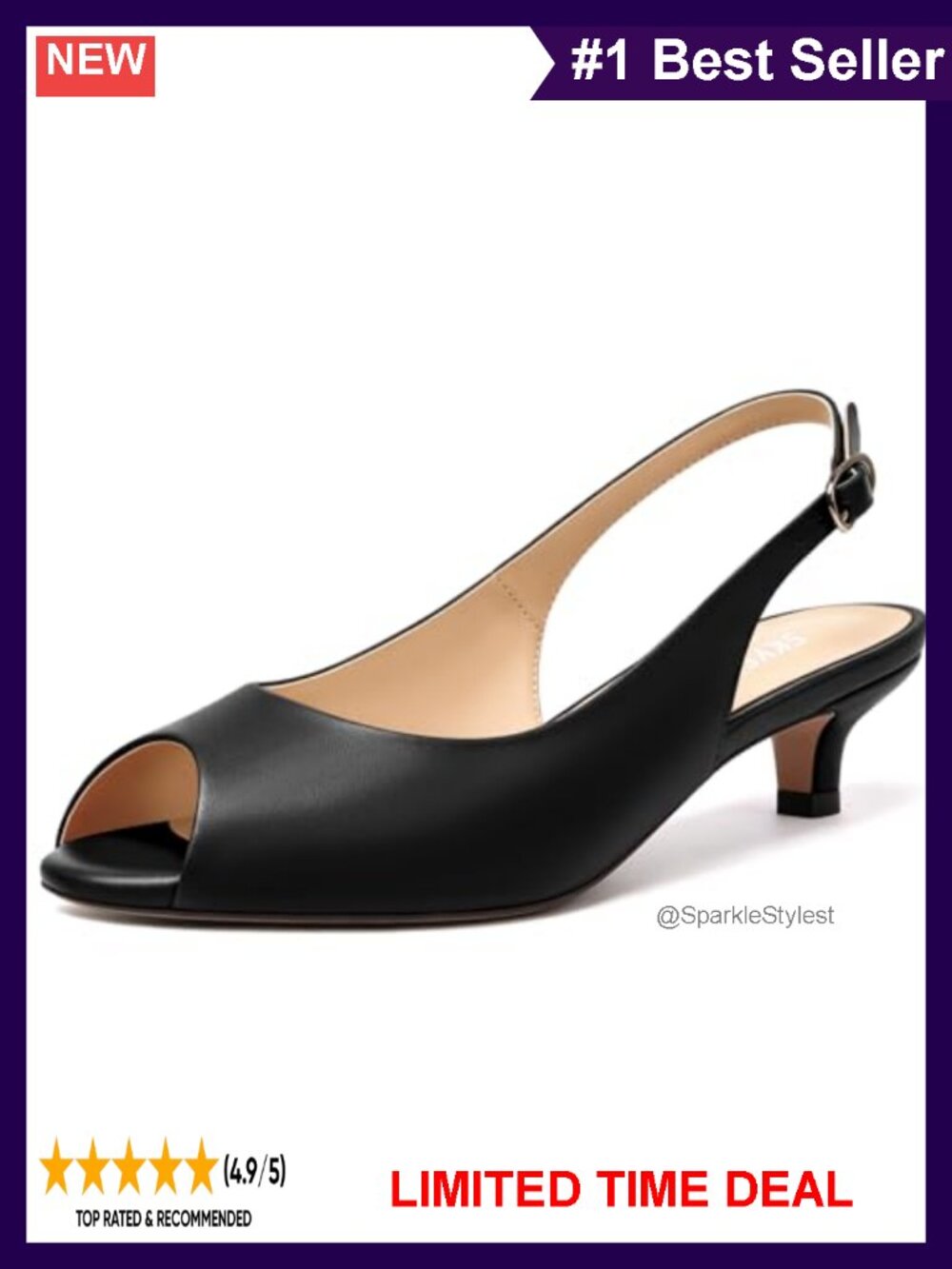 Peep Toe Slingback Kitten Heels Faux Leather Adjustable Buckle Women's Pumps